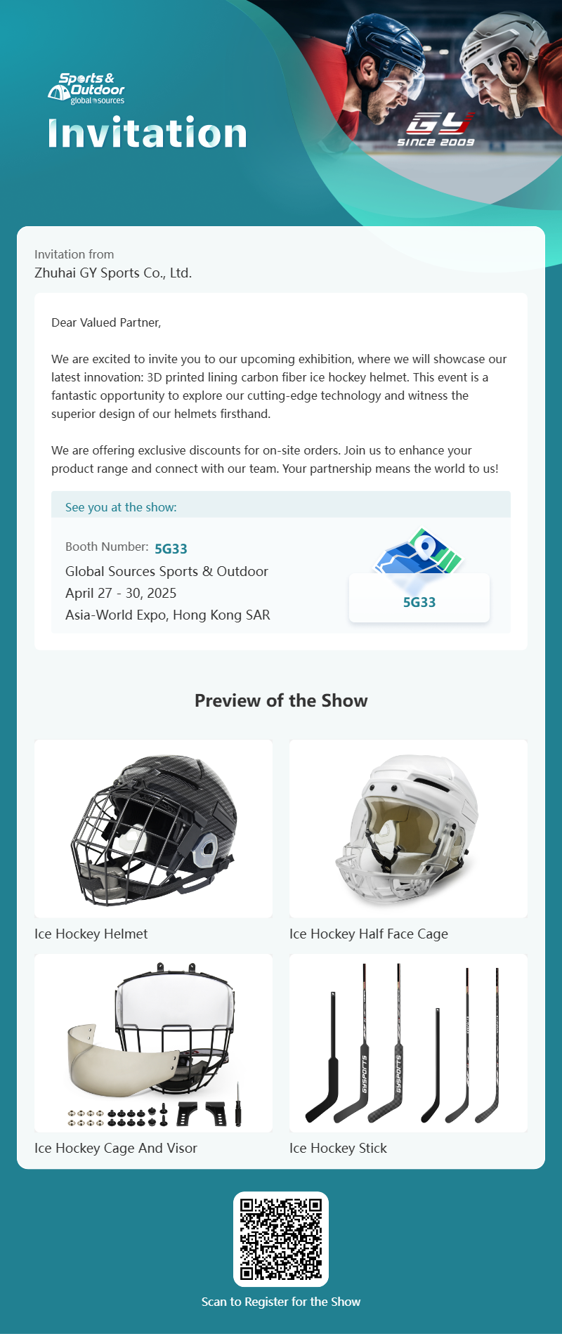 GY Global Sources Sports & Outdoor, 27-30 април 2025 г., Asia-World Expo, Хонконг SAR, номер на щанда. 5G33